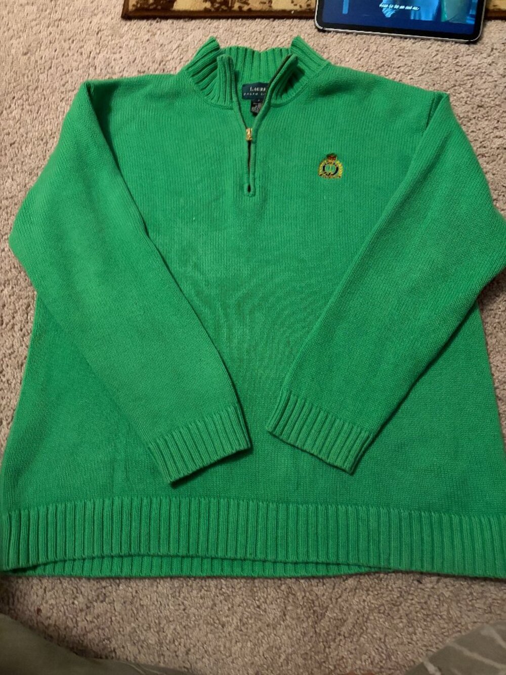 Green Vintage Ralph Lauren Quarter Zip Sweater Mens and Gold Size Large